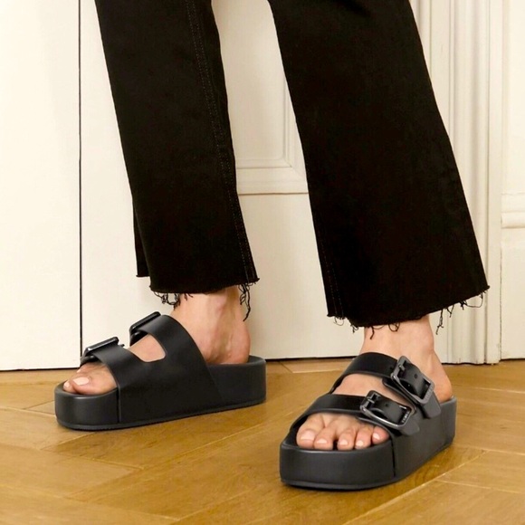 Baliencaga Mallorca Platform Leather Sandals Slides Black Size 39 💞 - Picture 1 of 12